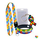 Kit Identificação Autismo Tea: Cordão + Pulseira Silicone + Chaveiro + Crachá Rígido