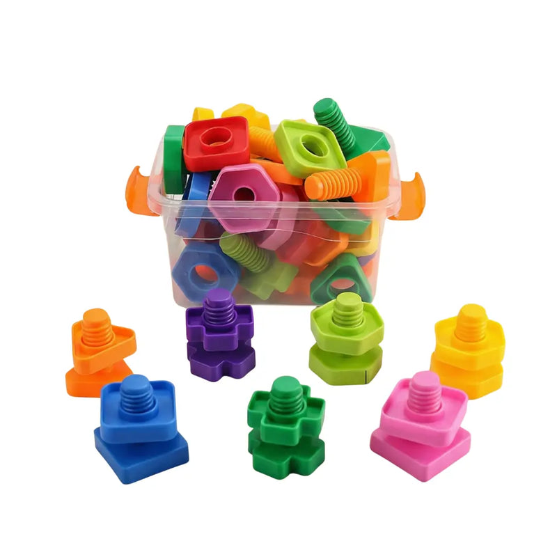 Kit Pedagógico de Encaixar: Parafusos e Porcas Coloridos (20 Peças) | Brinquedo Autismo
