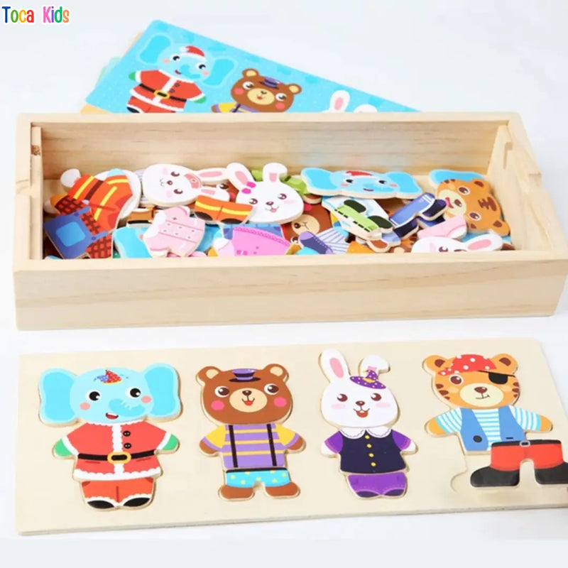 Quebra-Cabeça de Madeira Vestir Animais – Brinquedo Educativo | Brinquedo Autismo