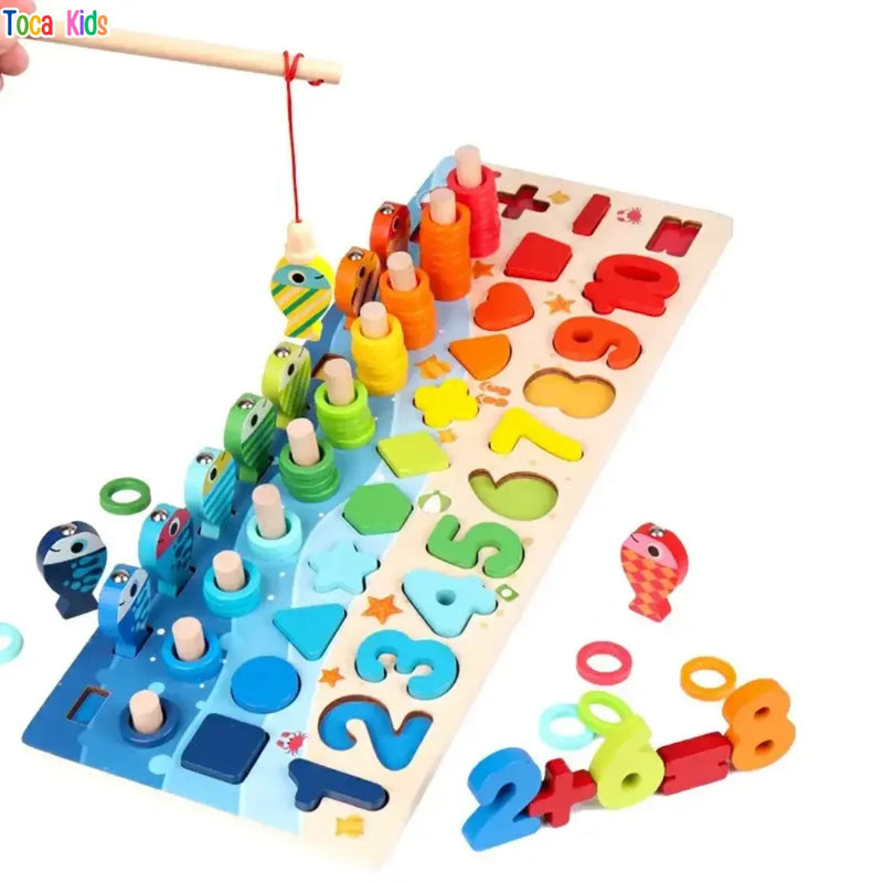 Kit Montessori Madeira: Pescaria, Números e Formas | Brinquedo Autismo